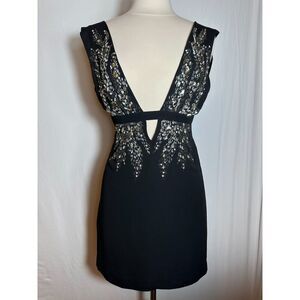 Rare Limited Edition Bebe Deep V Beaded Embellished Deep V Neck Dress SIZE 2
